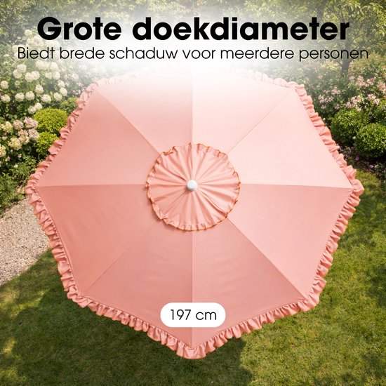 Mica Decorations Kantelbare Parasol met Ruches - Stokparasol 238 x Ø195 cm - Tuin of Balkonparasol - Polyester, Staal - Perzik