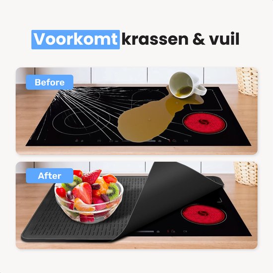 LUFT Inductie Beschermer - Hittebestendig tot 280 ºC - Panbeschermers - Afdekplaat voor kookplaat - Mat - 71×52 - Geschikt voor booster functie - Kookplaat beschermer - Zwart