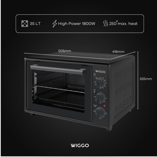 Wiggo WMO-E353(B) - Vrijstaande Mini Oven - Electrisch - 50 CM - 35 liter - 1800 W - 5 Jaar Garantie - Zwart