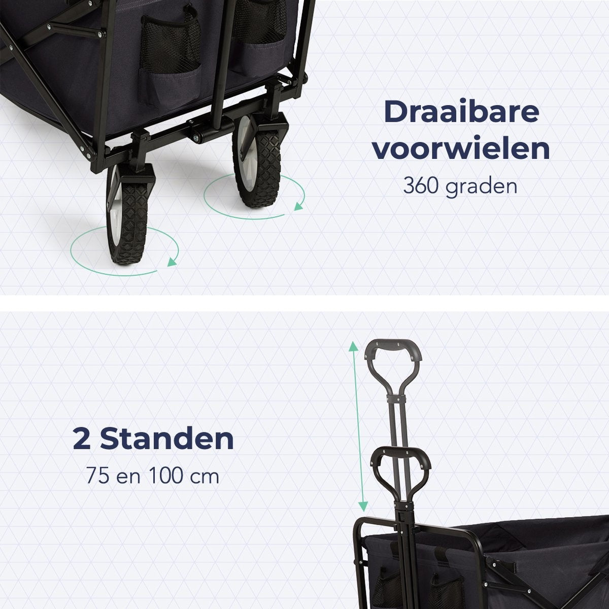LifeGoods Bolderkar - Opvouwbaar - Draaibare wielen - 2 Standen - 70KG Draagkracht - Zwart