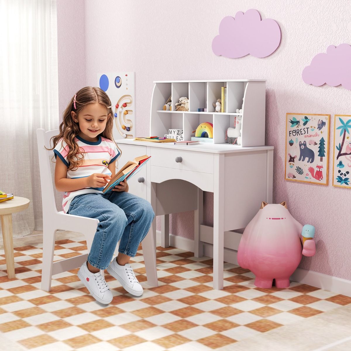 Coast Kinderbureau met Stoel - veel opbergruimte - antikantel beveiliging - wit