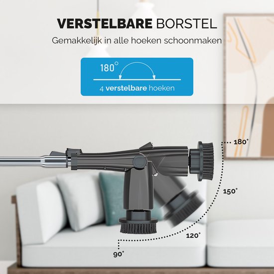 Joyware Elektrische Schoonmaakborstel Pro - Schrobborstel - Schrobber met Steel - Schrobmachine - Poetsmachine - Zwart - 7 Opzetstukken