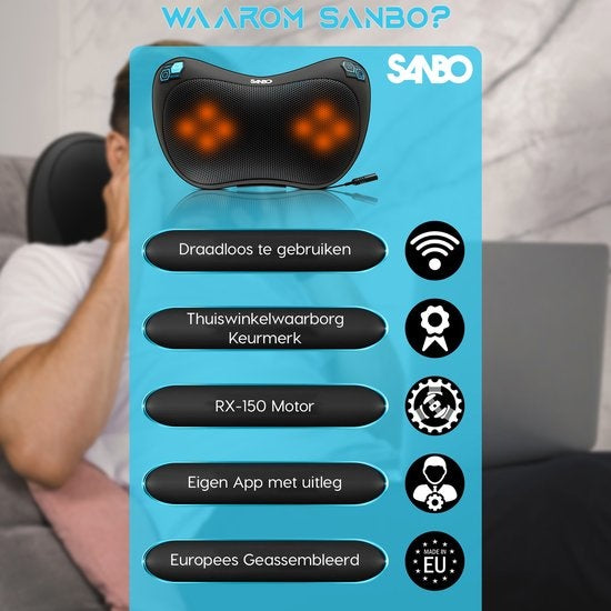 Sanbo Shiatsu Massagekussen - Draadloos - Massageapparaten - Met Warmtefunctie - Zwart