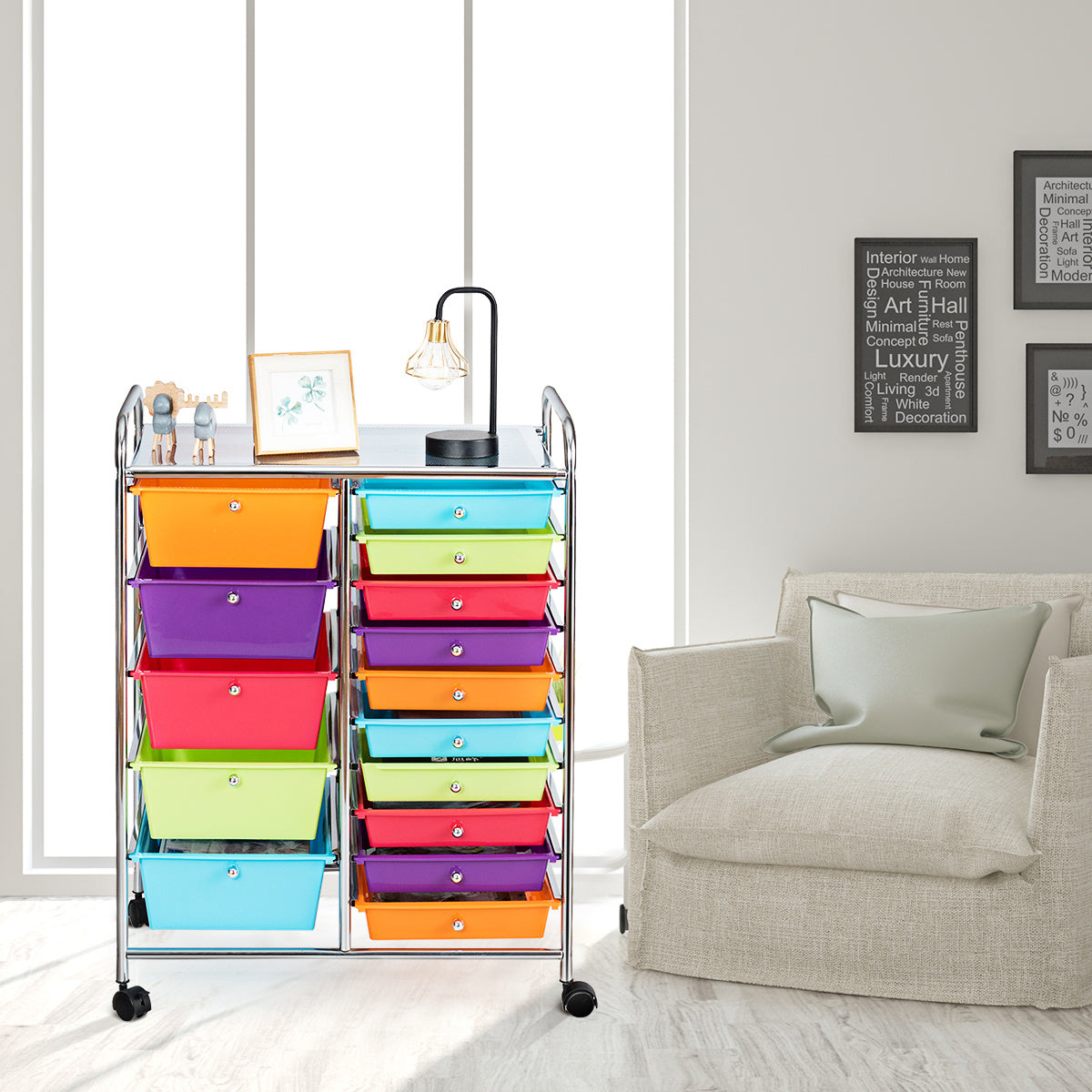 Coast -trolleys met 15 stapelbare laden Rolledcontainer Zijkant Auto gekleurd/geel 62,5 x 37 x 87 cm gekleurd