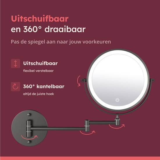 Fraay® Make Up Spiegel met LED Verlichting - 10x Vergroting - Licht - Oplaadbaar - Zwart