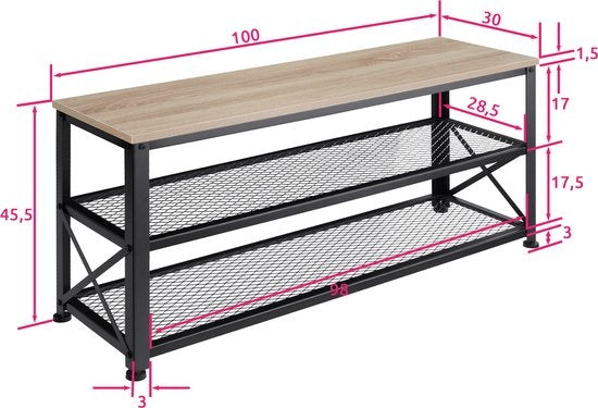 tectake - Schoenenrek Blackpool - schoenenkast - industrial light - 101 x 30,5 x 45,5 cm - 404290