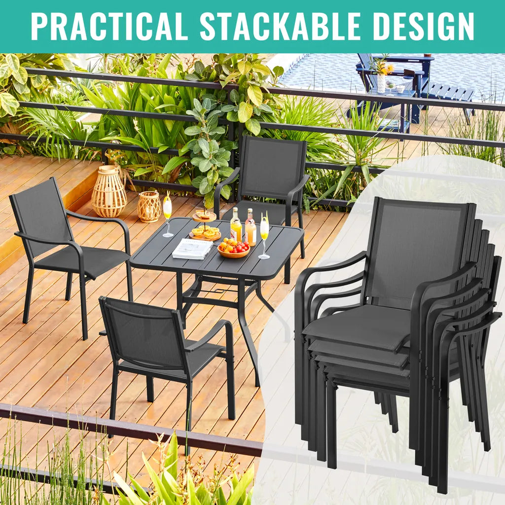 Yaheetech Tuinstoelen Set van 2 Stapelbaar 56,5 x 67 x 86,5 cm - Grijs - Weerbestendige Diningstoelen tot 136 kg