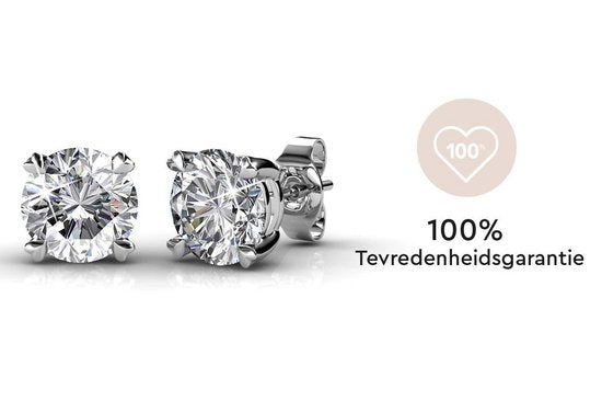 Yolora Dames Oorbellen - Rond Kalpa Camaka Kristallen - Zilverkleurig - 18K Witgoud Verguld - Vrouwen Oorknoppen Zilver - Oorknopjes - Sieraden - Luxe Giftbox - Geschenkdoos - Cadeau doos - Mooie Cadeauverpakking - Moederdag Cadeautje