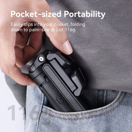 Ulanzi JJ02 Pocket selfie stick statief voor smartphone - Met bluetooth afstandsbediening - Compact broekzak-formaat - Maximale hoogte 40 cm - Zwart