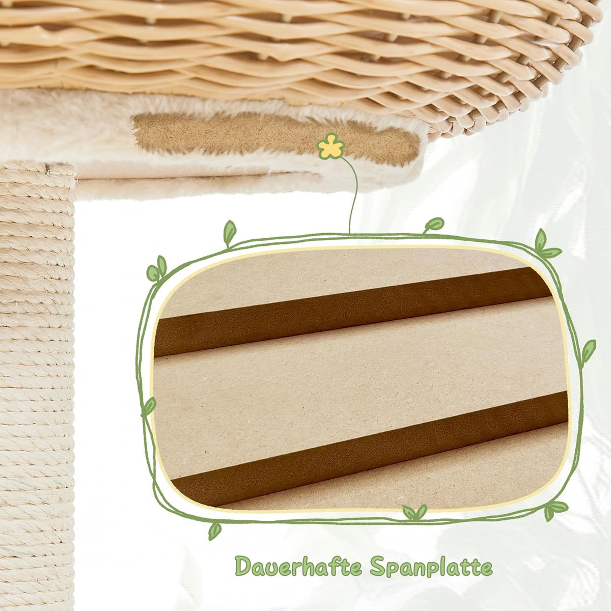 Yaheetech Kattenkrabpaal met Mand en Kattenhuis – 75 cm – Beige – Compact en Stevig Design