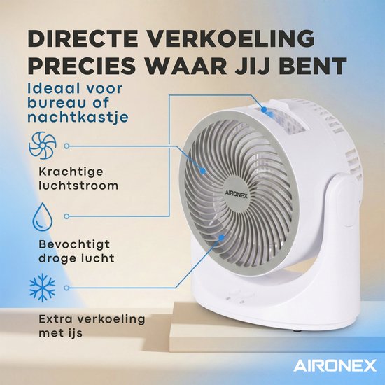 Mini Aircooler – Persoonlijke Luchtkoeler met Ice Box – Draagbare Ventilator & Luchtbevochtiger – Oplaadbaar – 3 Snelheden – 7 Kleuren LED – Fluisterstil