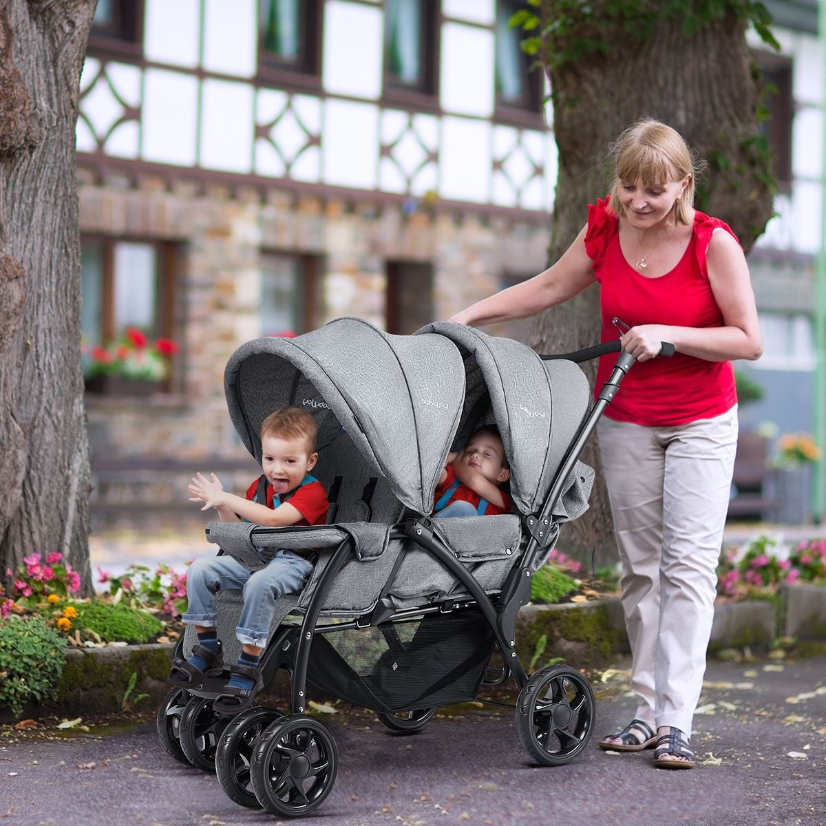 Coast Opvouwbare Tweeling Kinderwagen - Twin Buggy - voor 2 kinderen - Grijs