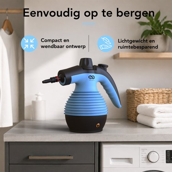 Infinity Goods Stoomreiniger - 12-in-1 Handstoomreiniger - Handstomer - Vlekkenreiniger - Tapijtreiniger - 10 Opzetstukken - 1050 Watt - 3.2 Bar - Blauw