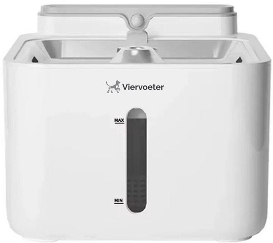 Viervoeter Draadloze Drinkfontein RVS - Sensor Waterfontein voor Kat en Hond - Inclusief filter - 3,2L - 30d batterijduur - Fluisterstil - Wit