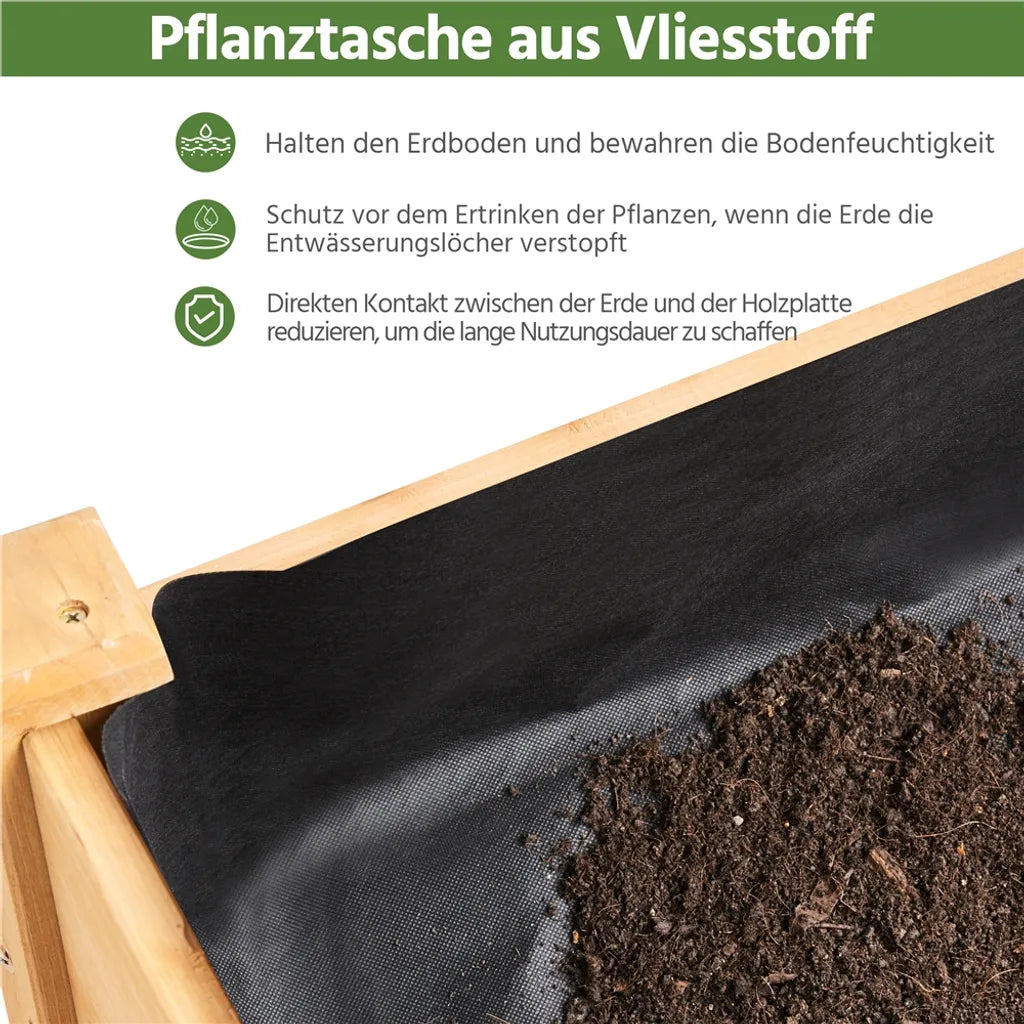 Yaheetech Verhoogde Plantenbak - Houten Moestuinbak - 120,5 x 59 x 76 cm - Lichtbruin