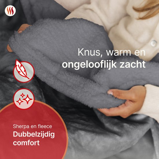 Seranova Elektrische Deken - Extra Warmtedraden - Premium Model - 160x120 cm - 1 Persoons Warmtedeken - Dubbelzijdig Fleece Sherpa - Antraciet