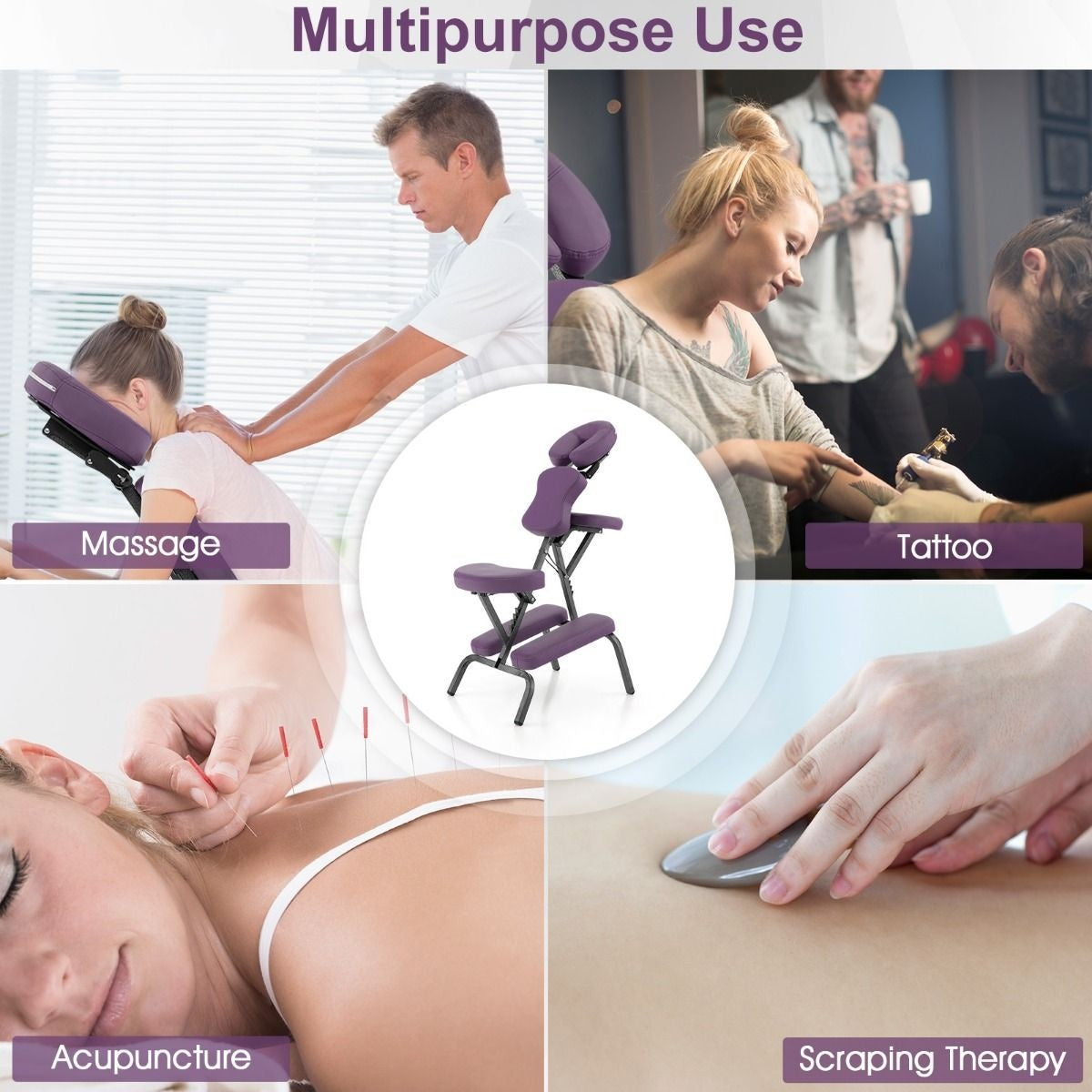 Coast Massagestoel - Inklapbaar - Met draagtas - Max 150 kg - 48 x 55 x 120 cm - Paars