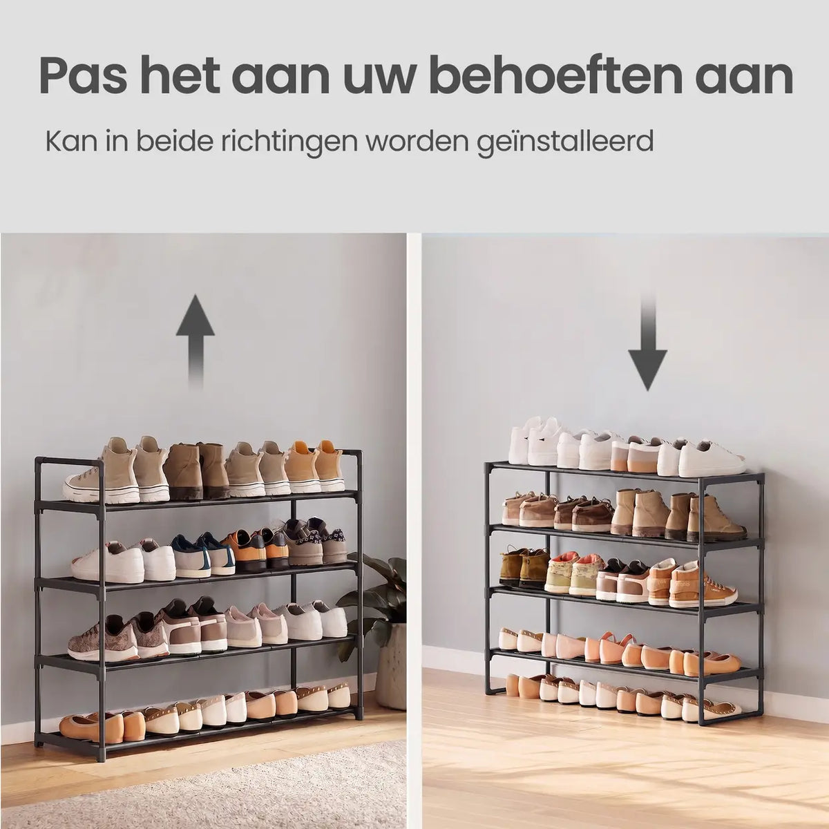 JOYFURNOS schoenenrek 4-laags - zwart - 30 × 92 × 74 cm