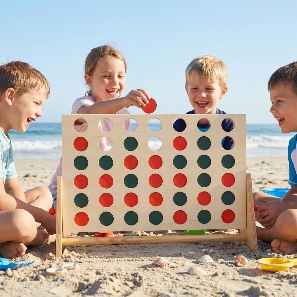 Coast 4-op-een-rij-spel - verbindingsbordspel - 42 speelstukken - grenenhouten frame - naturel