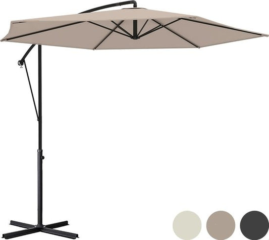 LifeGoods Zweefparasol - Ø300cm - Waterdicht - Geschikt voor Tot 8 Personen - Taupe - Inclusief Hoes
