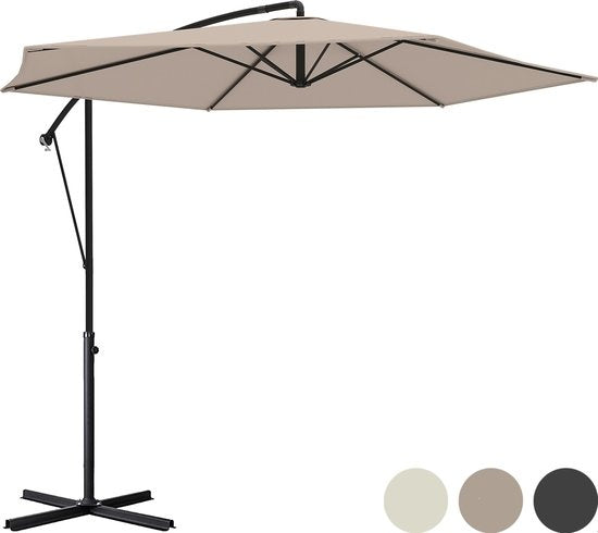 LifeGoods Zweefparasol - Ø300cm - Waterdicht - Geschikt voor Tot 8 Personen - Taupe - Inclusief Hoes