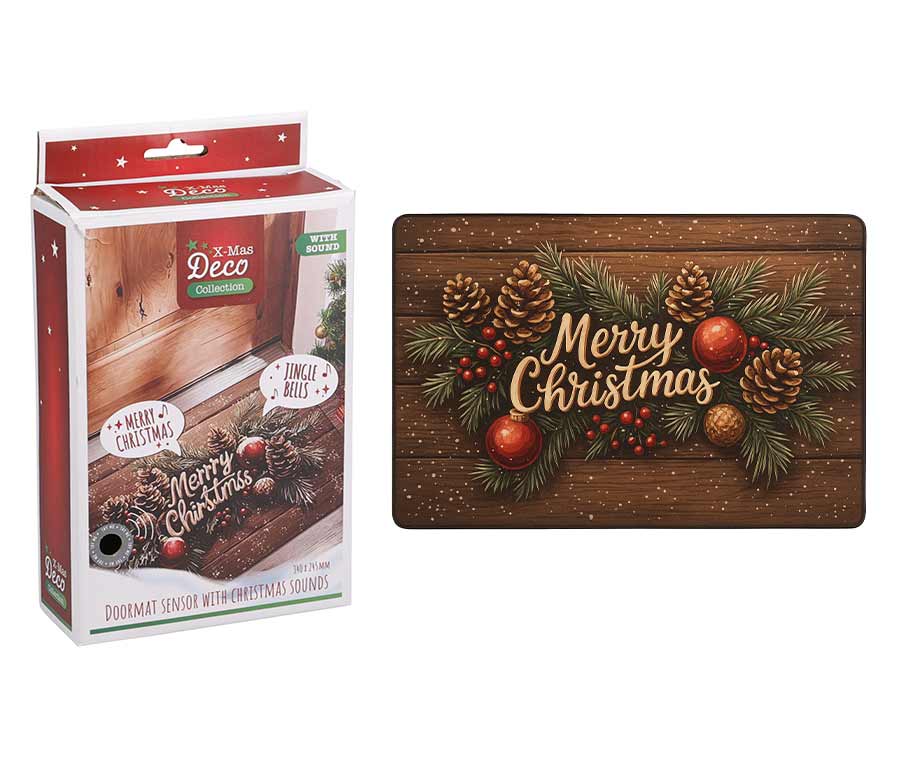 Koopman kerstdeurmat met geluidssensor – 34 x 24,5 cm