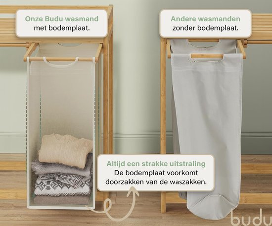 Budu Wasmand 3 vakken - Wassorteerder - Wasmanden Bamboe - 150L