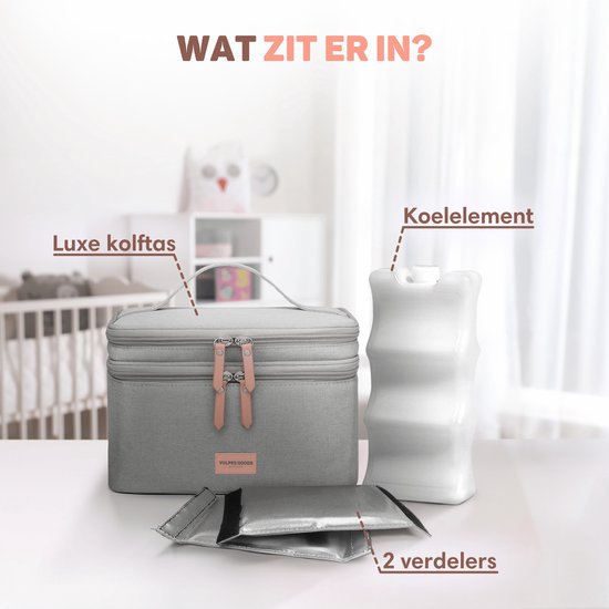 Vulpes Goods® Babycare - Luxe Koeltas met Koelelement - Voor Onderweg - Kolftas - Moedermelk tot 12 uur Koel - Koeltas Kolf - Koeltas Moedermelk - Bewaartas Babyvoeding - Premium Grey