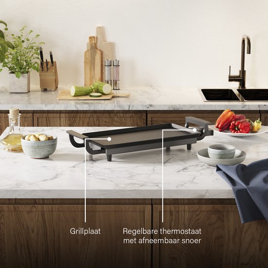 Princess Table Chef Bakplaat 102209 - Gourmet - Grillplaat - Tafelgrill - 43x23cm - 6 personen - Regelbare thermostaat - 1800 Watt - Teppanyaki - Voor binnen en buiten
