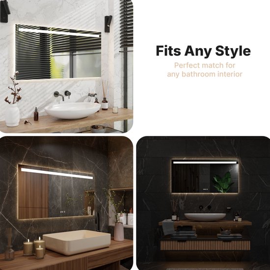Mirlux Badkamerspiegel met LED Verlichting & Verwarming – Rechthoekige Wandspiegel – Anti Condens Douchespiegel - 120x60CM
