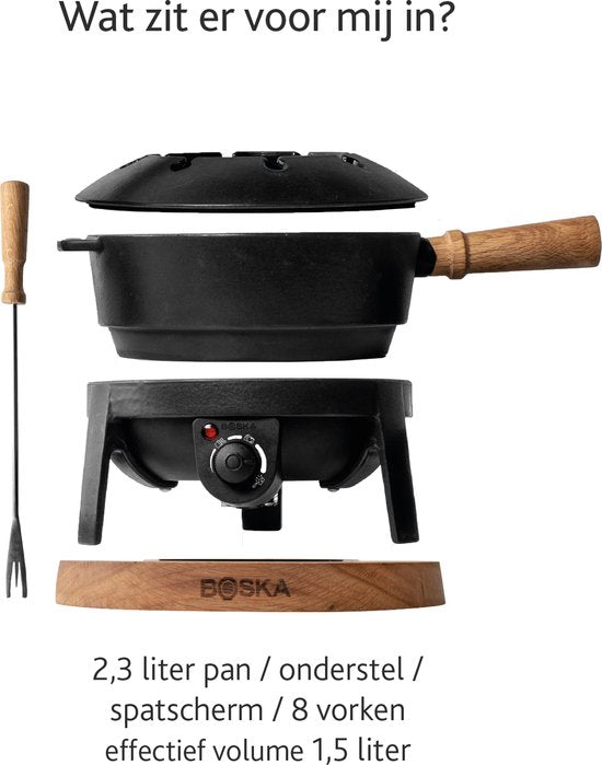 Boska Elektrische Fondueset Pro - Voor elk type fondue - 8 personen - Stijlvol gietijzer - Extra lang snoer