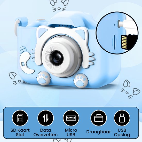 Bambini Kindercamera - Digitale Kindercamera - Kinder camera - Digitale camera - Fototoestel voor kinderen - 1080P HD - Blauw