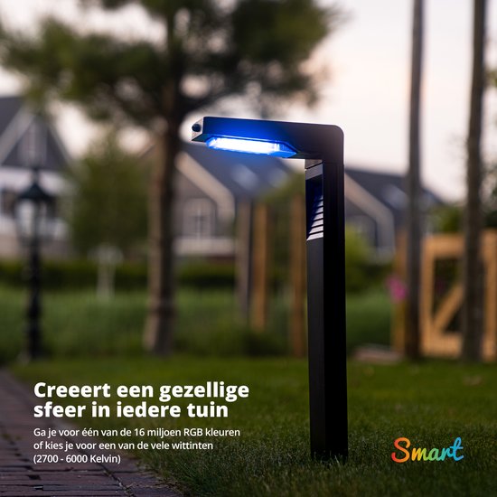 FlinQ Gaia - Smart Solar Tuinlamp- Solar Tuinverlichting - Zonne-energie - Wit en Gekleurd licht - Bewegingssensor - 2-pack - Zwart