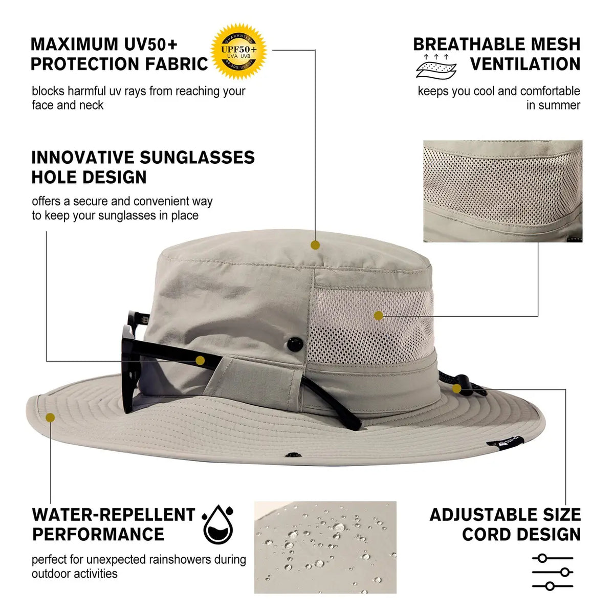 Top-Ex Zonnehoed met Nekflap - UPF 50+ - M/L 57–59 cm - Grijs