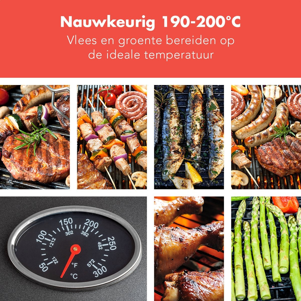 KitchenBrothers Elektrische BBQ - met Wielen - Opvouwbaar - Anti-aanbaklaag - 46,5 x 33,8cm - tot 250°C - 2400W - Zwart