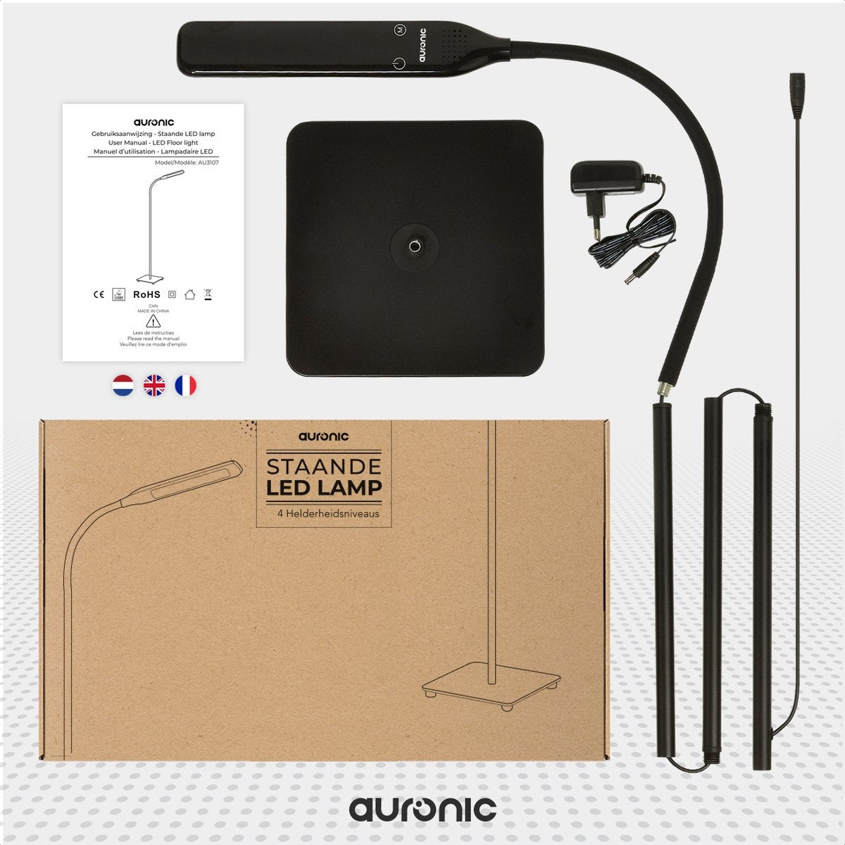 Auronic Staande Lamp - LED Vloerlamp - Geschikt voor Woonkamer - Dimbaar - Zwart