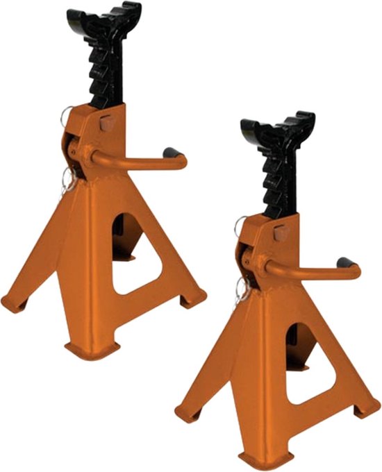 Perel Set met verstelbare assteunen, 2 stuks, max. hefhoogte 430 mm, belastbaar tot 2 ton (per stuk), staal, oranje