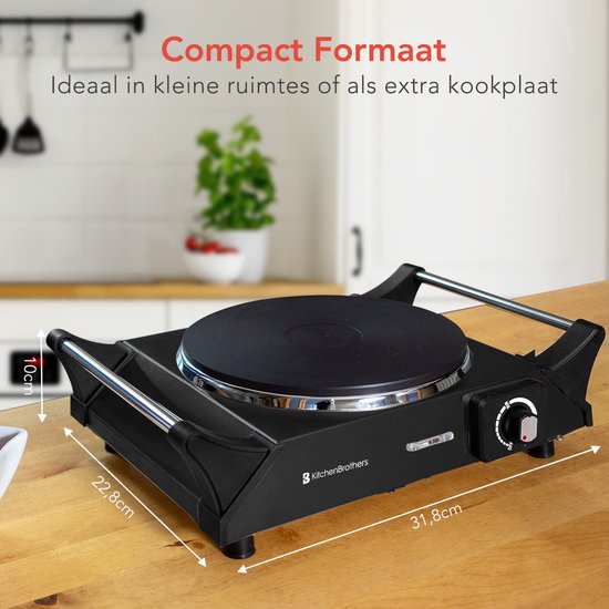KitchenBrothers Elektrische Kookplaat - 1 Pits - 1500W - Zwart