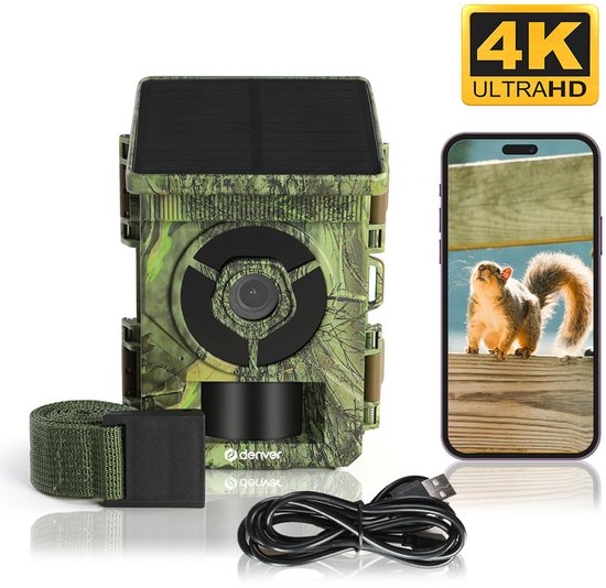 Denver Wildcamera met Nachtzicht en WiFi - 4K Ultra HD - 48mp - WiFi - App voor smartphone - LCD scherm - Zonnepaneel oplaadbaar - WSW8120 - Model 2026
