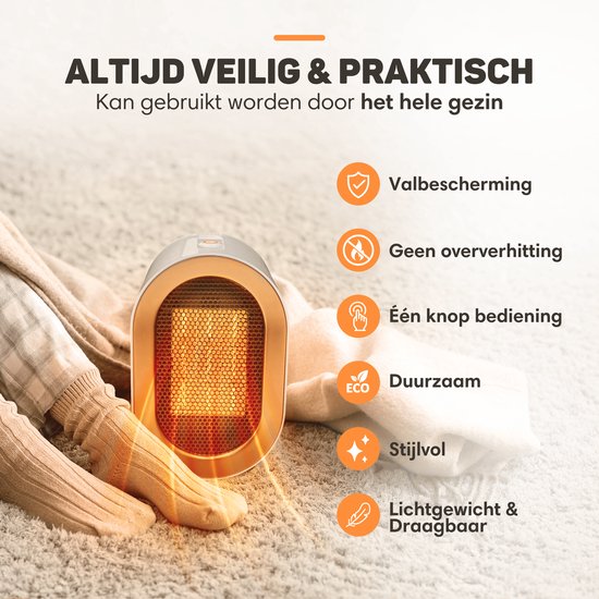Vulpes Goods® Tech - Elektrische Kachel Pro - Ventilatorkachel - Heater - 2 Standen - 1200W - LED Indicatie - Wit