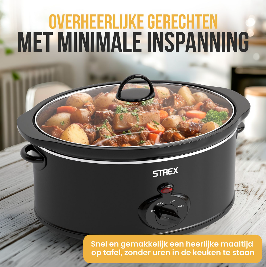 STREX SP307 Slowcooker 3,5 L - Uitneembare Keramische Binnenpan - 200 W - Zwart - 26 x 22 cm