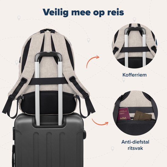 TRVLMORE Rugzak met Levenslange - Rugtas met 15,6 Inch Laptopvak - Schooltas - Spatwaterdicht - Heren en Dames - Jongens en Meisjes - 28L - Champagne