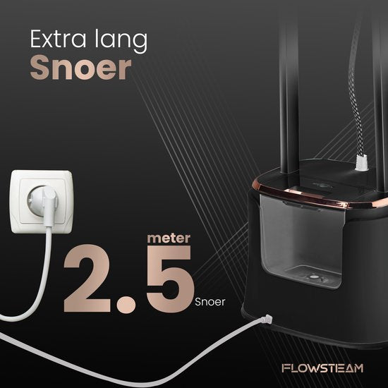 FLOWSTEAM® PRO Kledingstomer - Handstomer - Stoomreiniger - Stoomapparaat Kleding - 150 Minuten Stomen - 2.5M Snoer - Zwart