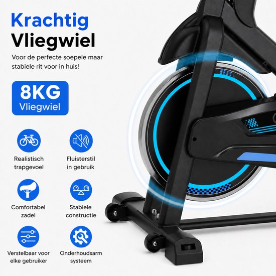 Sportfloww Hometrainer - Fitness Fiets - Spinningfiets - 8KG Vliegwiel - Hartslagmeter - Incl App