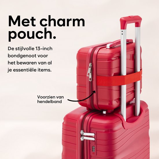 SC Travelin' Charm 4-delige Trolleyset – Handbagage & Check-in Koffers – 32L/60L/98L – Cijferslot – 360° Geruisloze Wielen – Lichtgewicht & Stevig – Modern Design - Rood