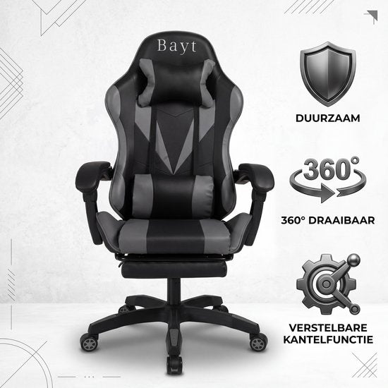 Bayt Gamestoel - Gaming Chair - Gamingstoel - Ergonomische Bureaustoel - Verstelbaar - Zwart en Grijs