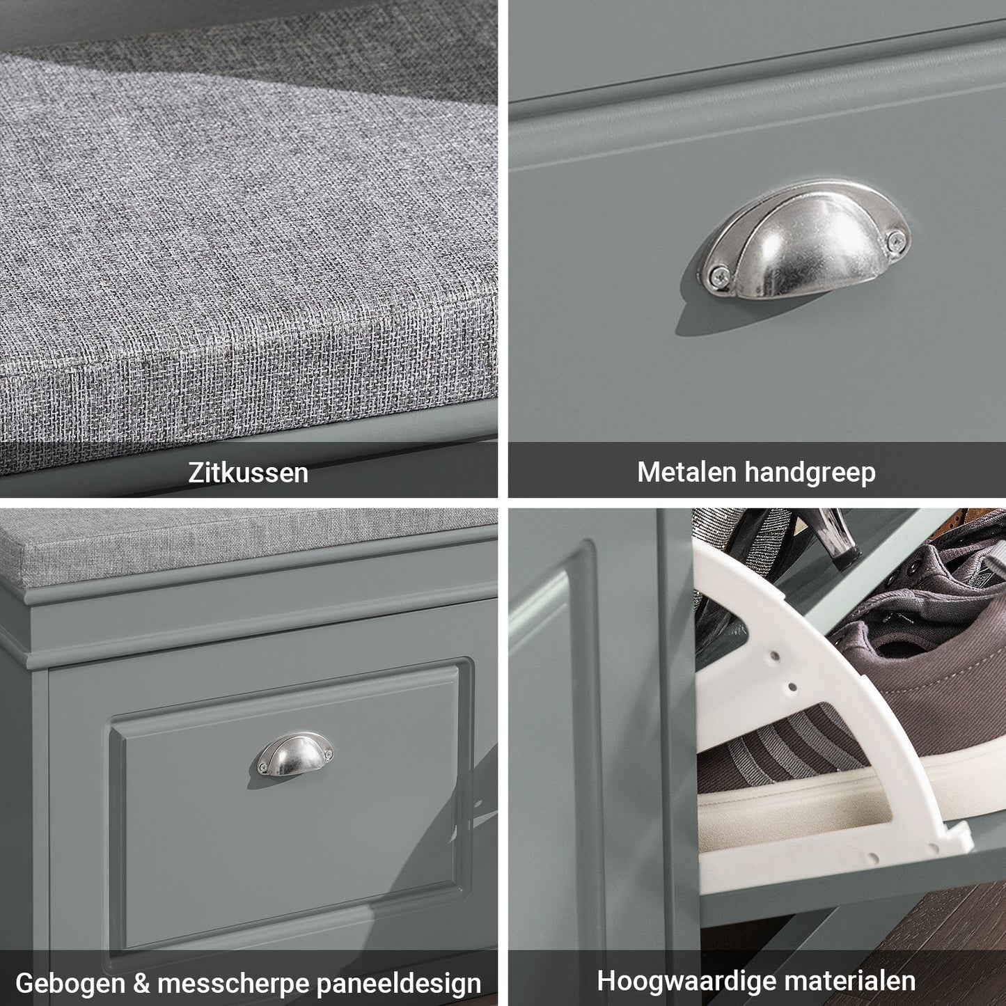 SoBuy FSR64-HG Smalle Schoenenbank met Zitkussen - 2 Kleppen - Tot 8 Paar Schoenen - Grijs - 60 x 24 x 102 cm
