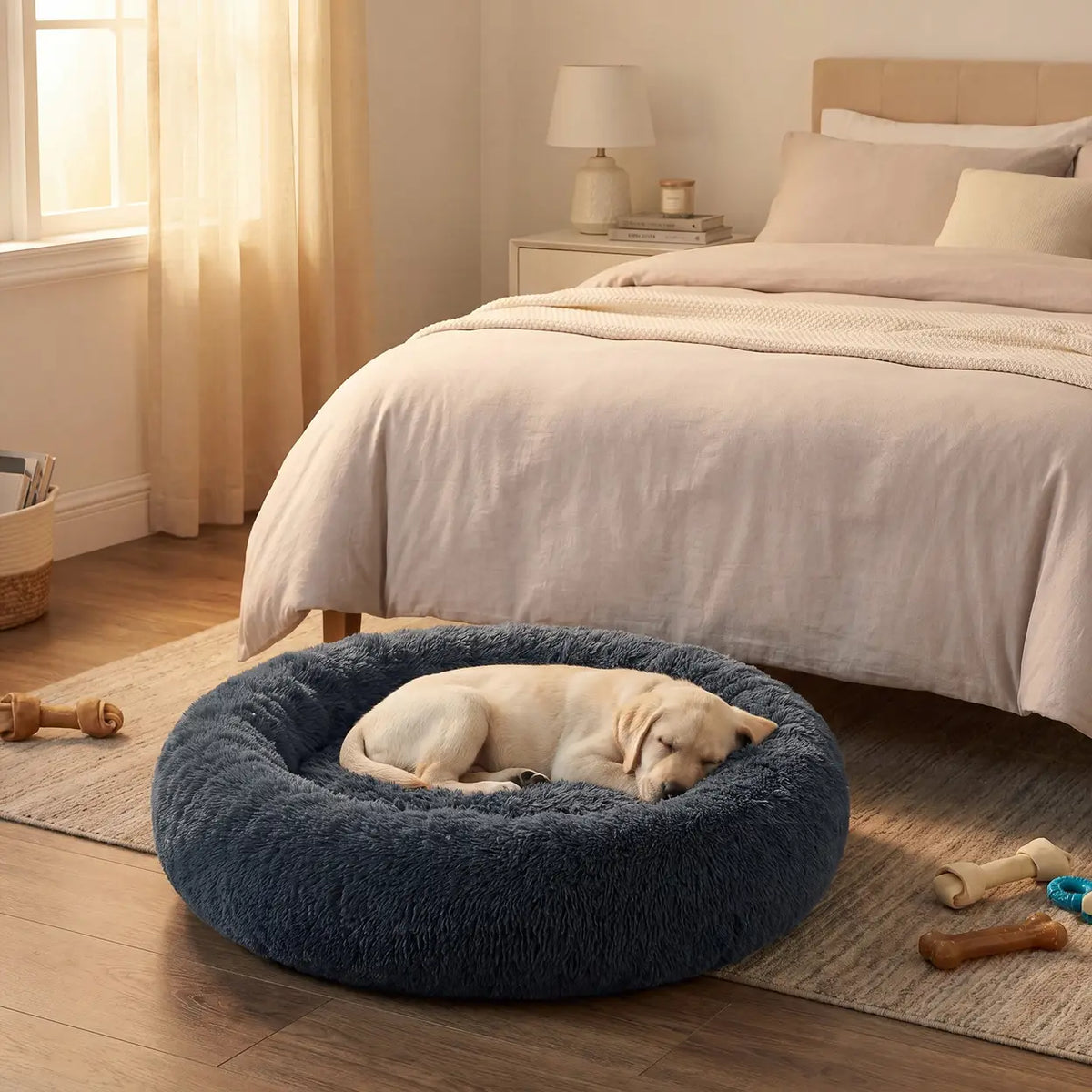 Joyfurnos Donut Hondenmand Fluffy Kalmerend - Afneembare Wasbare Hoes - 100 cm - Donkergrijs