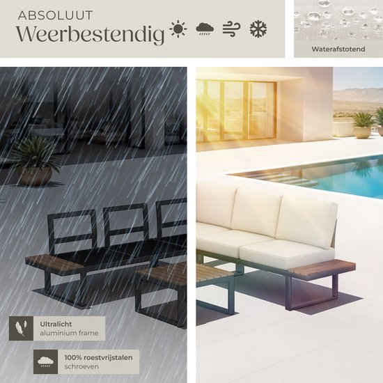 tectake® Tuinset - loungeset 4-delig - Weerbestendige tuinmeubelen met aluminium frame en polywood tafel - Verstelbare rugleuning - Tuinmeubelset met kussens - Ideaal voor tuin, balkon en terras