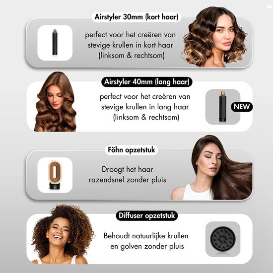 Sansbeauté® 8-in-1 Airstyler met Diffuser en Opbergdoos - Multistyler - Föhnborstel Kort Haar - Haarkruller - Haarstyler - Haardroger - Warmteborstel - Krulborstel - Krultang - Haarstijler - Stijlborstel - 5 in 1 Hairstyler